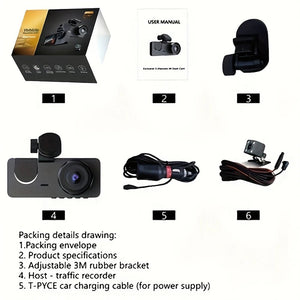 3 Channel 1080P Dash Cam For Cars With WiFi DVR Night Vision Rear View Camera - stepyours.com