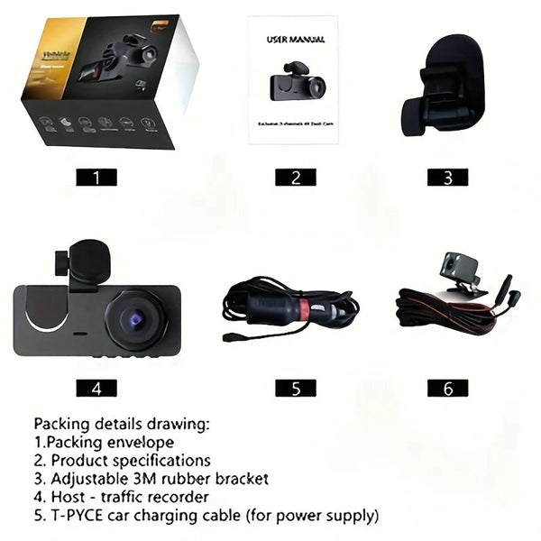 3 Channel 1080P Dash Cam For Cars With WiFi DVR Night Vision Rear View Camera - stepyours.com