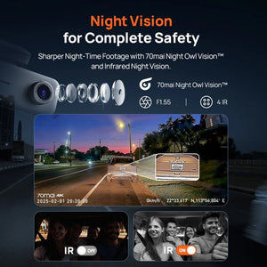 70mai T800E 3 Channel Dash Cam 4K HDR F1.55 Supercapacitor GPS WiFi 6 5GHz - stepyours.com
