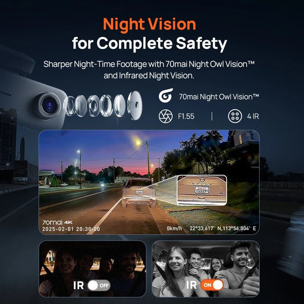 70mai T800e 3 Channel Dash Cam 4K Front 1080p Rear And Interior HDR GPS WiFi 6 - stepyours.com