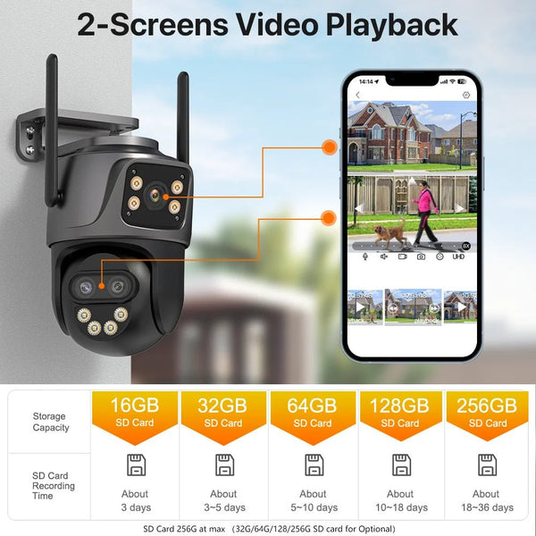 Wonsdar 6K 9MP IP Camera 8x Zoom Tri Lens PTZ With Dual Screen iCSee App - stepyours.com