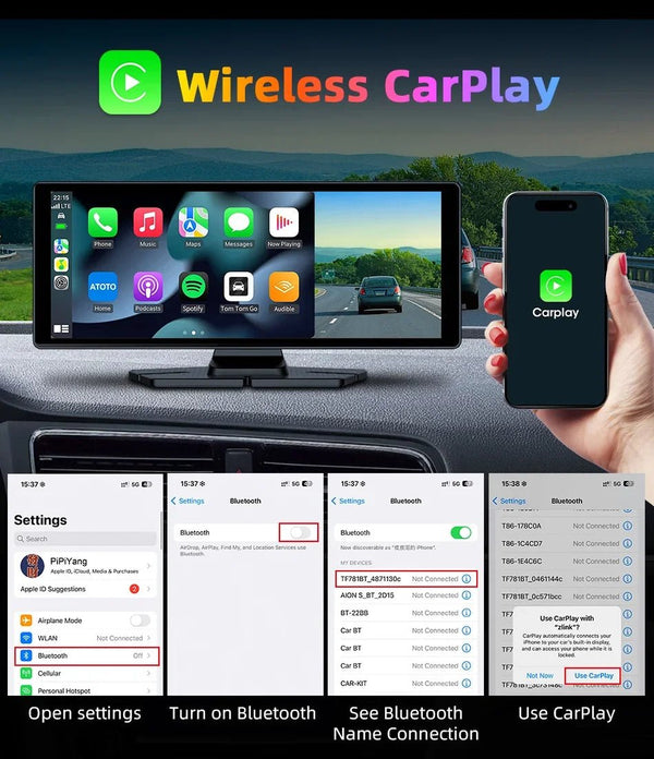 4K Dash Cam CarPlay Android Auto 350 Degree Rotating Lens GPS Bluetooth 7 Inch - stepyours.com