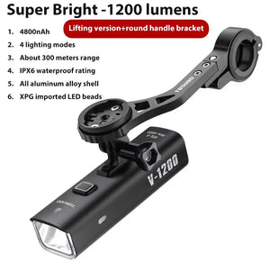 TOSUOD Bicycle Light 1000/1200/1500 Lumen Bike Headlight Power Bank Flashlight Handlebar USB Charging MTB Road Highlight