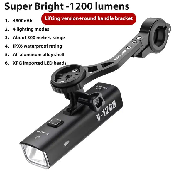 TOSUOD Bicycle Light 1000/1200/1500 Lumen Bike Headlight Power Bank Flashlight Handlebar USB Charging MTB Road Highlight
