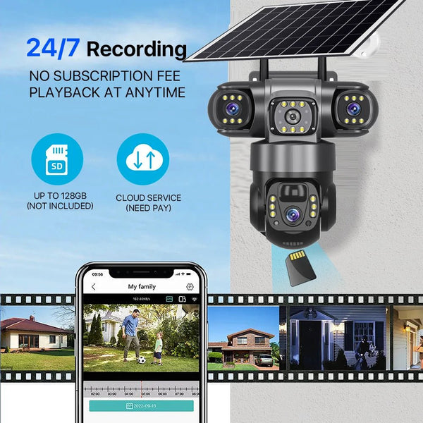 Solar 4G Outdoor Security Camera With 3 Lenses And 10X Zoom Night Vision - stepyours.com