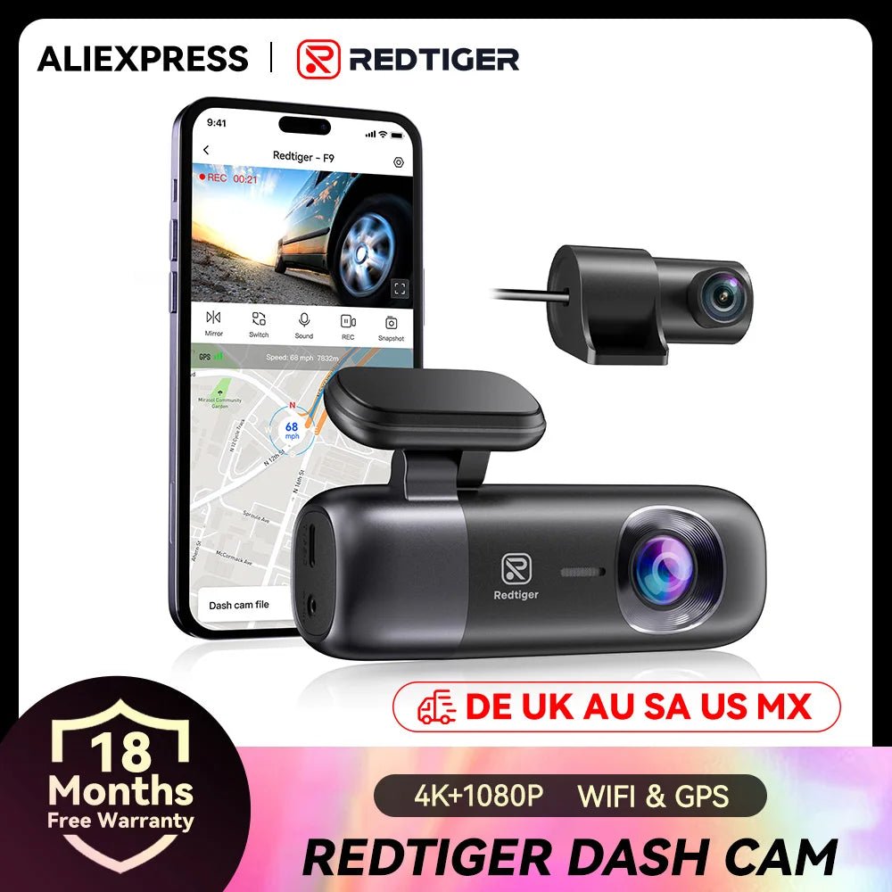 Redtiger F9 Dash Cam 4K Front And Rear GPS WiFi Night Vision - stepyours.com