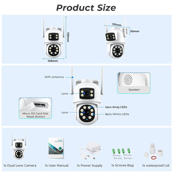 BESDER 4K 8MP WiFi Outdoor PTZ Camera Dual Lenses With Human Detection - stepyours.com