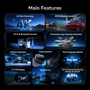 Pictrey A400 4K Dash Cam With Built In ADAS WiFi Night Vision Parking Monitor - stepyours.com