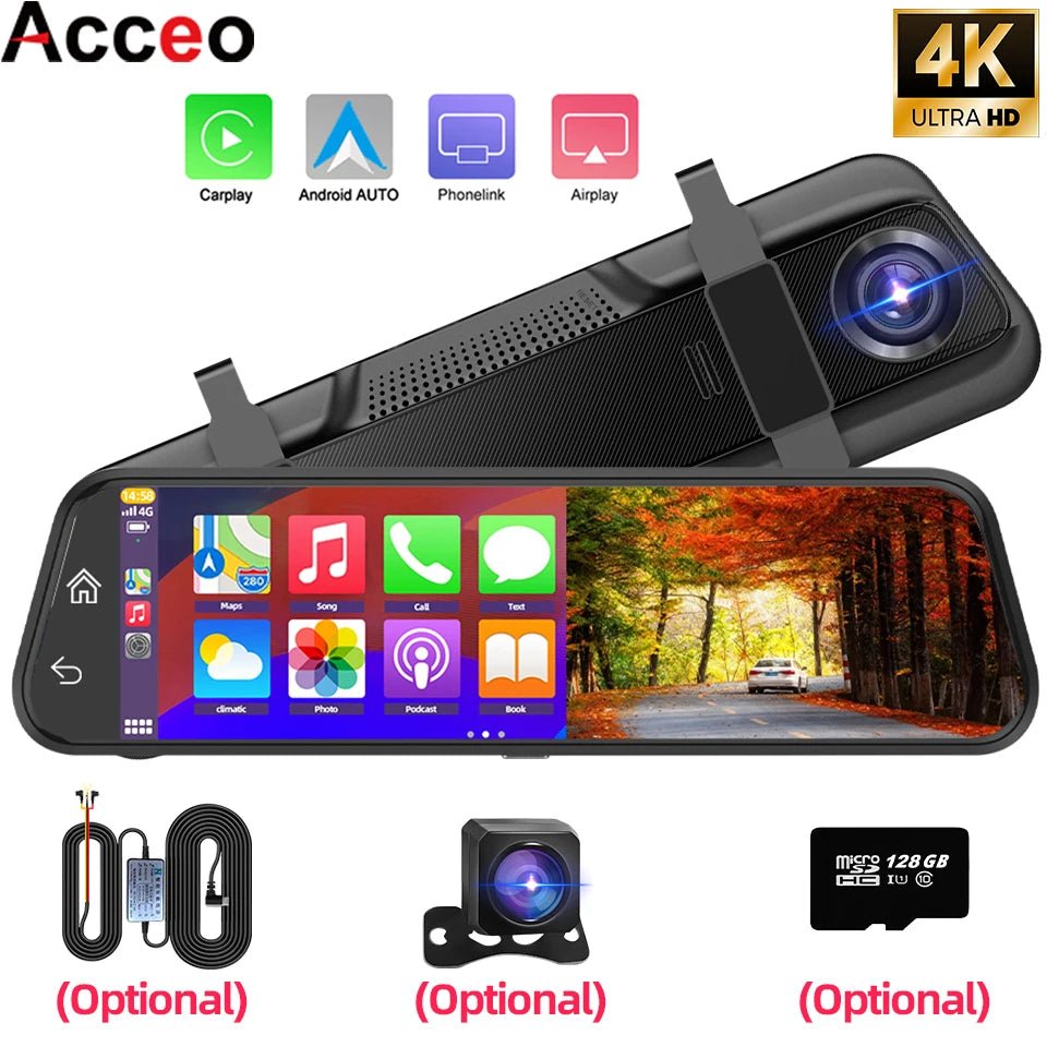4K Car DVR Touch Screen Dash Cam CarPlay Android Auto Night Vision - stepyours.com
