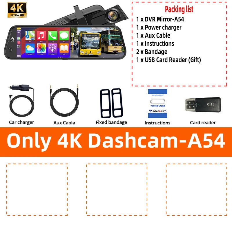 4K Car DVR Touch Screen Dash Cam CarPlay Android Auto Night Vision - stepyours.com