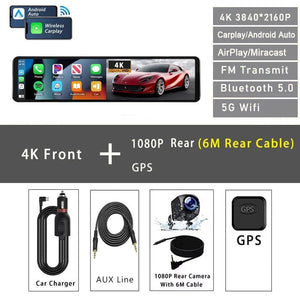11.26 Inch 4K Dash Cam With CarPlay Android Auto Dual Lens WiFi GPS Bluetooth - stepyours.com