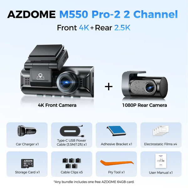 AZDOME M550 Pro Dash Cam 5.8GHz WiFi 4K 2.5K GPS IR Night Vision 3.19in - stepyours.com