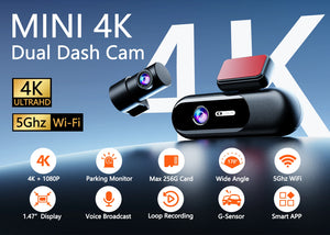 4K Front And Rear Dual Lens Dash Cam With HDR Night Vision WiFi Parking - stepyours.com