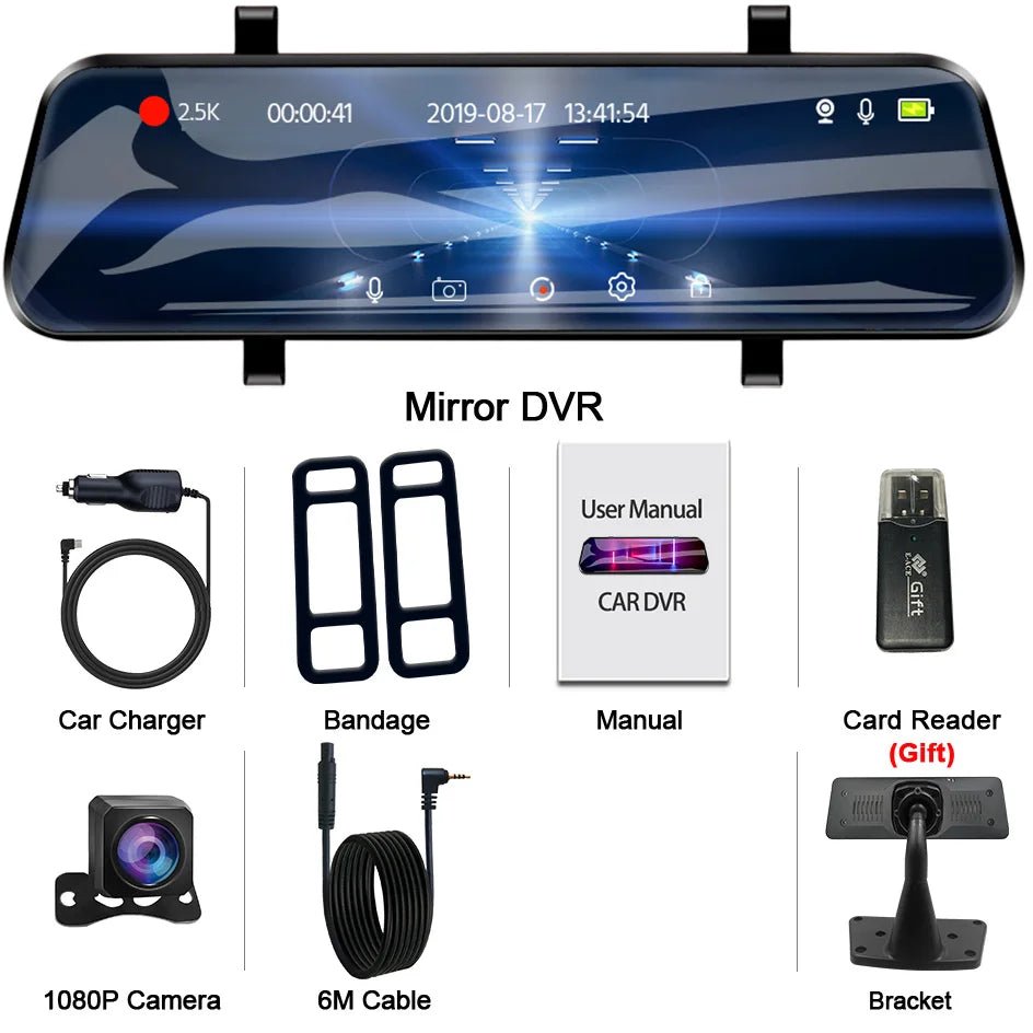 ACCEO Car DVR 10 Inch Rear View Mirror Dash Cam With WiFi 2K Front 1080P Rear - stepyours.com