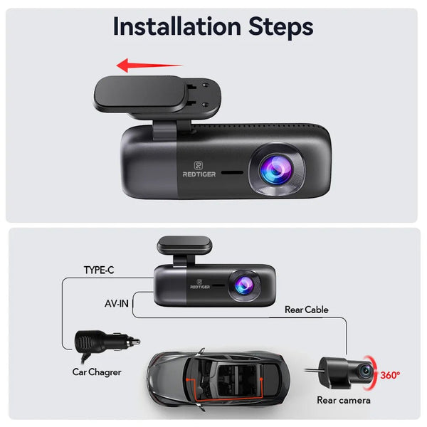 Redtiger F9 Dash Cam 4K Front And Rear GPS WiFi Night Vision - stepyours.com