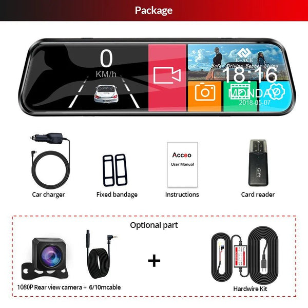 10 Inch 1080P Night Vision Car Dash Cam With Touch Screen And Rear View Mirror - stepyours.com