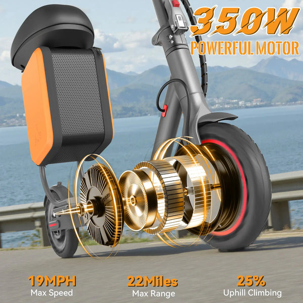 8.5'' Solid Tire Electric Scooter 350W Motor 36V 5.2Ah Battery 19mph Max Speed Up to 16miles Max Range with Removable Seat & Box