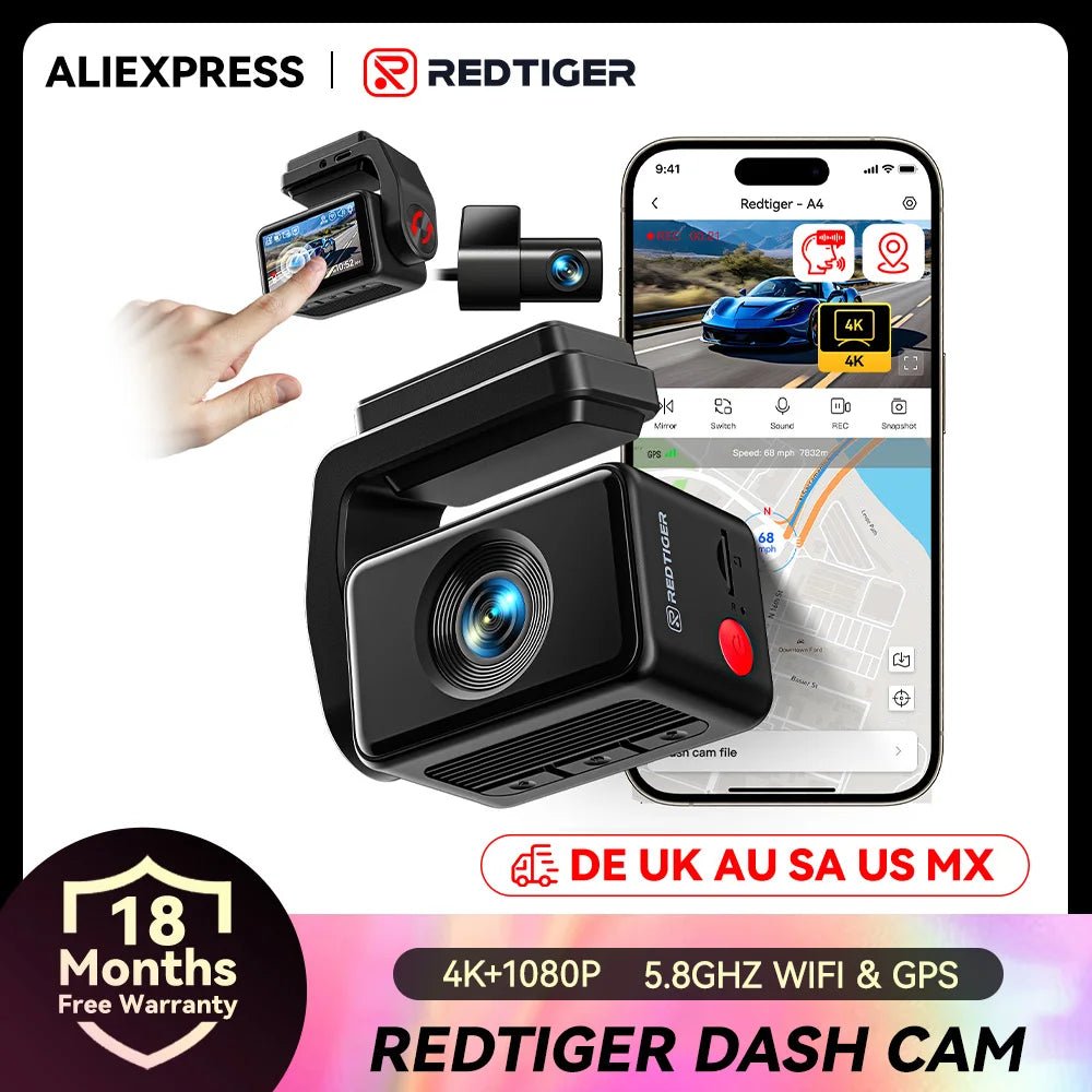 Redtiger A4 4K Dash Cam Front and Rear GPS and 5G WiFi Night Vision Parking - stepyours.com