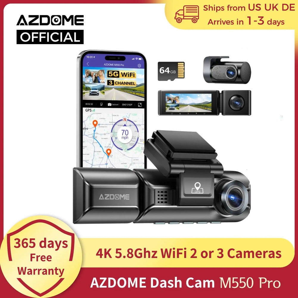 AZDOME M550 Pro 4K Dash Cam WiFi GPS Night Vision Parking Monitor Rear Camera - stepyours.com