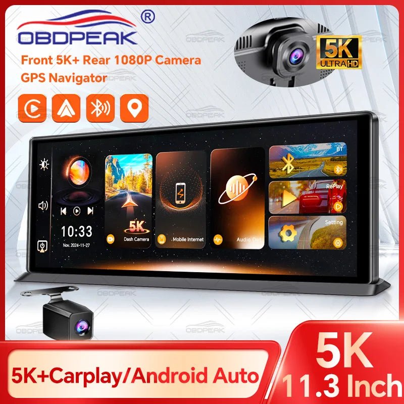 OBDPEAK K8 Pro Dash Cam Front 5K Rear 1080P CarPlay Android Auto 11.3 AI Screen - stepyours.com