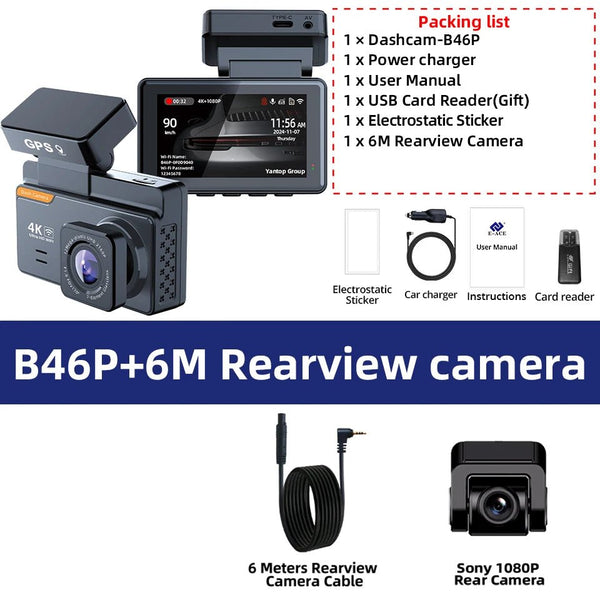 E - ACE Dash Cam 4K Dual Lens GPS WiFi 24h Parking Night Vision Rear View - stepyours.com
