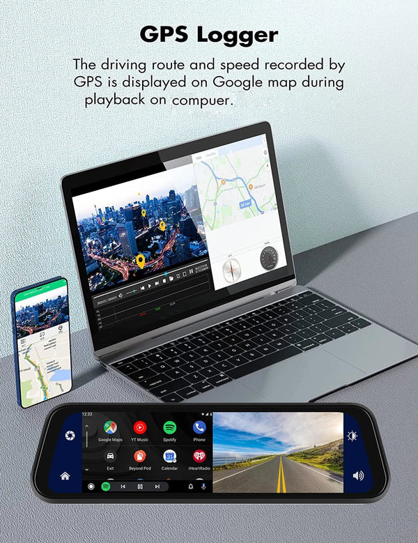 10 Inch 4K Dash Cam With CarPlay Android Auto GPS WiFi Rearview Mirror - stepyours.com