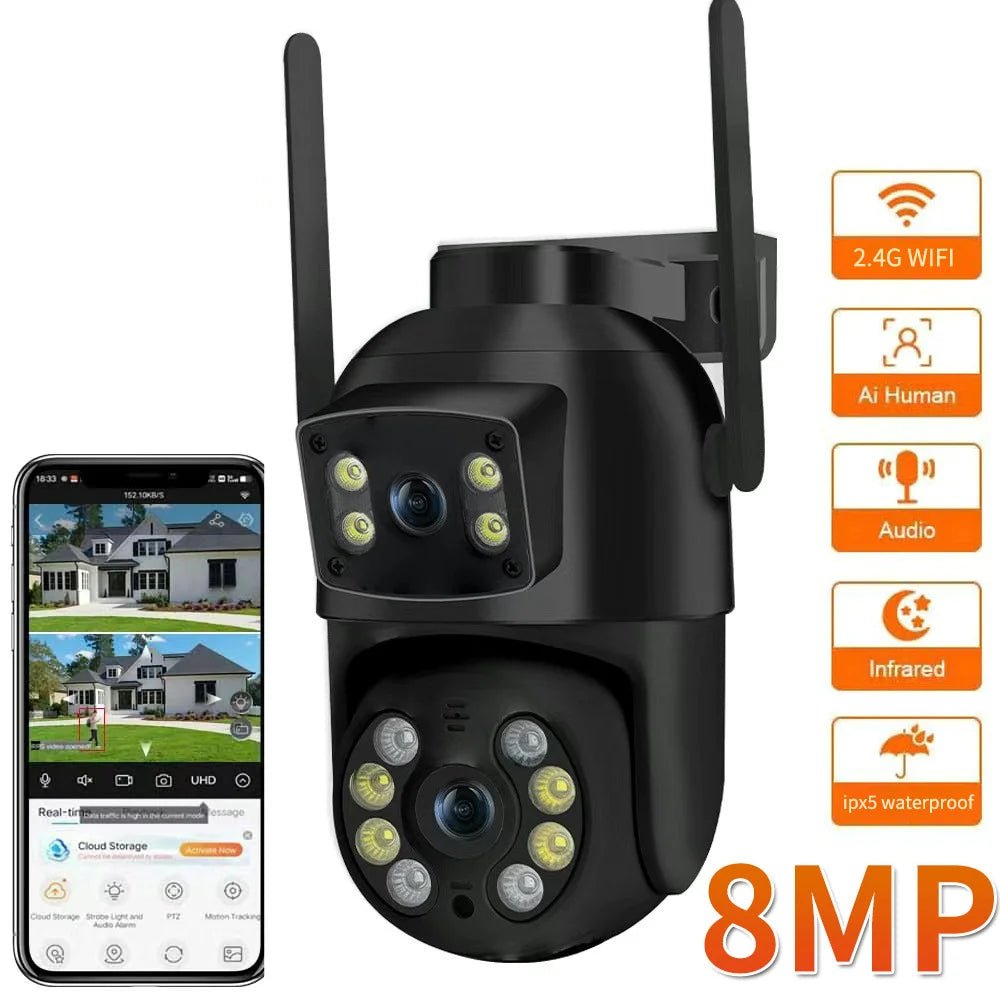 8MP 4K PTZ WiFi Camera With Dual Lens For Outdoor AI Human Detection - stepyours.com