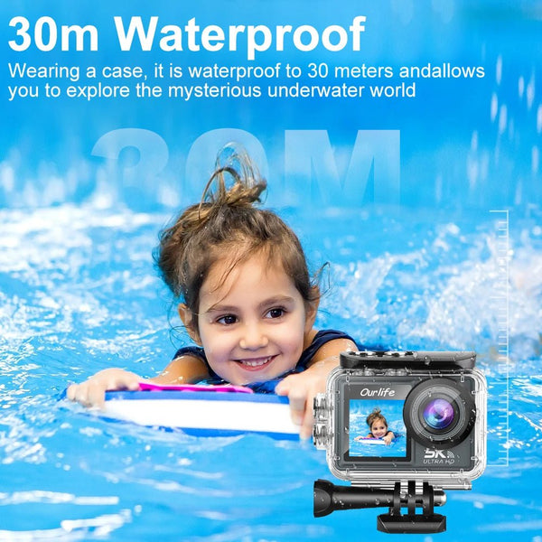Ourlife MTR40 5K Action Camera 2 Inch IPS Touch Screen 5X Zoom 30M Waterproof - stepyours.com