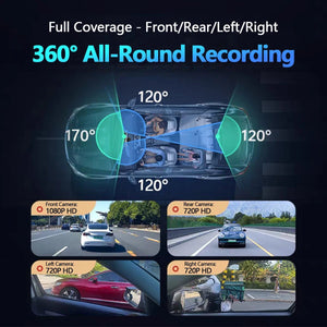 4 Channel WiFi Dash Cam for Cars Front and Rear Interior 360 DVR - stepyours.com