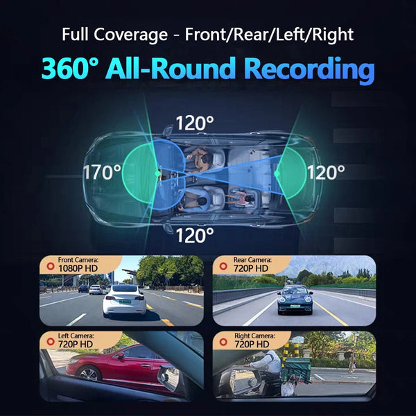 4 Channel WiFi Dash Cam DVR For Cars Front And Rear Interior 360 Parking 24h - stepyours.com