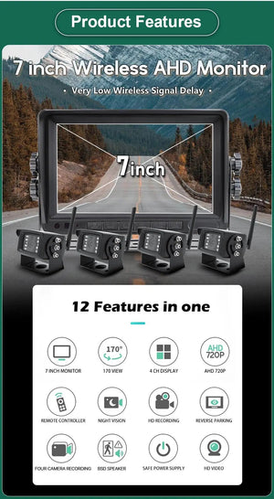 GreenYi 7 Inch 1280x720 AHD Wireless Truck DVR Monitor With Night Vision Camera - stepyours.com