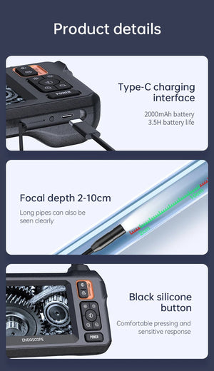 Industrial Endoscope Camera 4.3 Inch IPS Screen 1080P IP67 Waterproof Borescope - stepyours.com