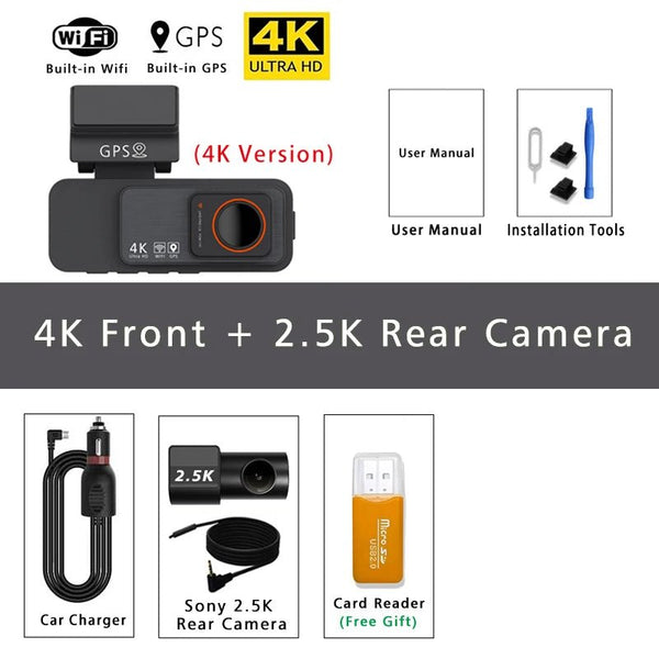 4K Dash Cam Dual Lens With GPS WiFi Night Vision Never Miss A Moment - stepyours.com