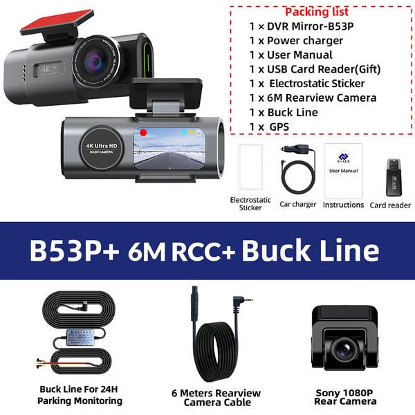 4K Dash Cam GPS WiFi Night Vision Car DVR with Optional Rear Lens