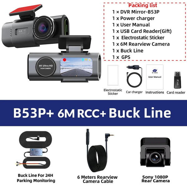 4K Dash Cam With GPS WiFi Night Vision Rear Camera Car DVR Recorder - stepyours.com