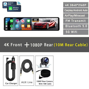 11.26 Inch 4K Dash Cam With CarPlay Android Auto Dual Lens WiFi GPS Bluetooth - stepyours.com