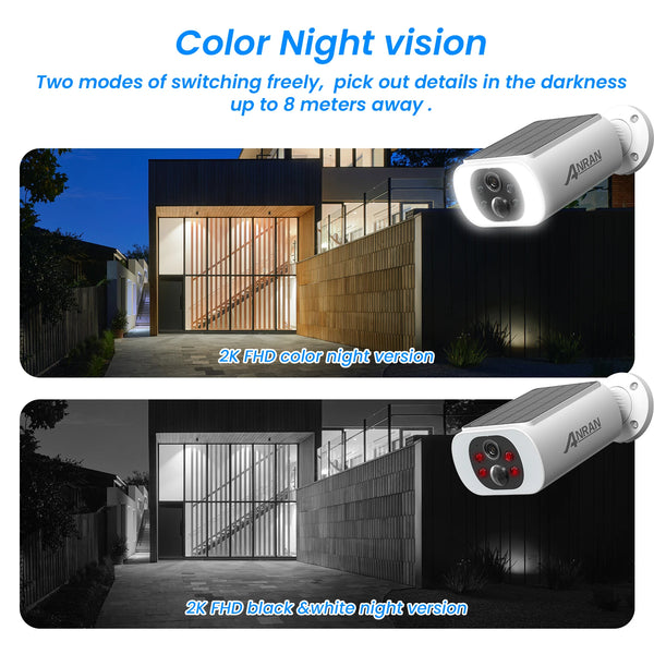 ANRAN 2K Solar Security Camera Wireless 2 4G WiFi Floodlight Color Night Vision - stepyours.com