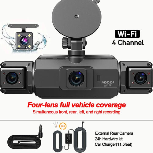 4 Channel WiFi Dash Cam for Cars Front and Rear Interior 360 DVR - stepyours.com