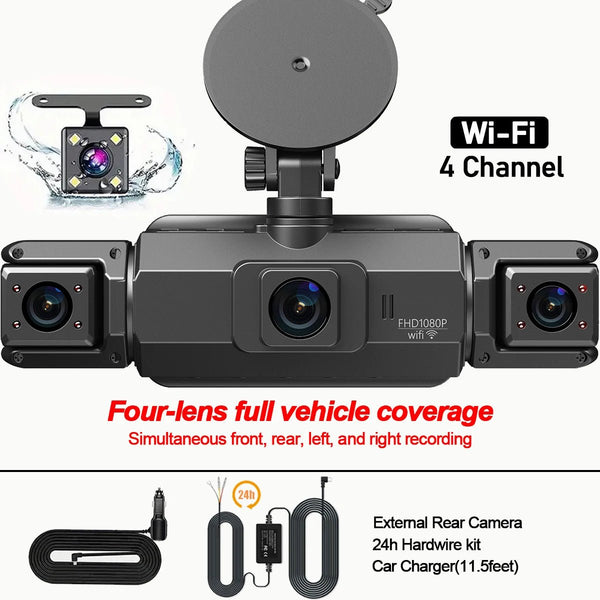 4 Channel WiFi Dash Cam DVR For Cars Front And Rear Interior 360 Parking 24h - stepyours.com