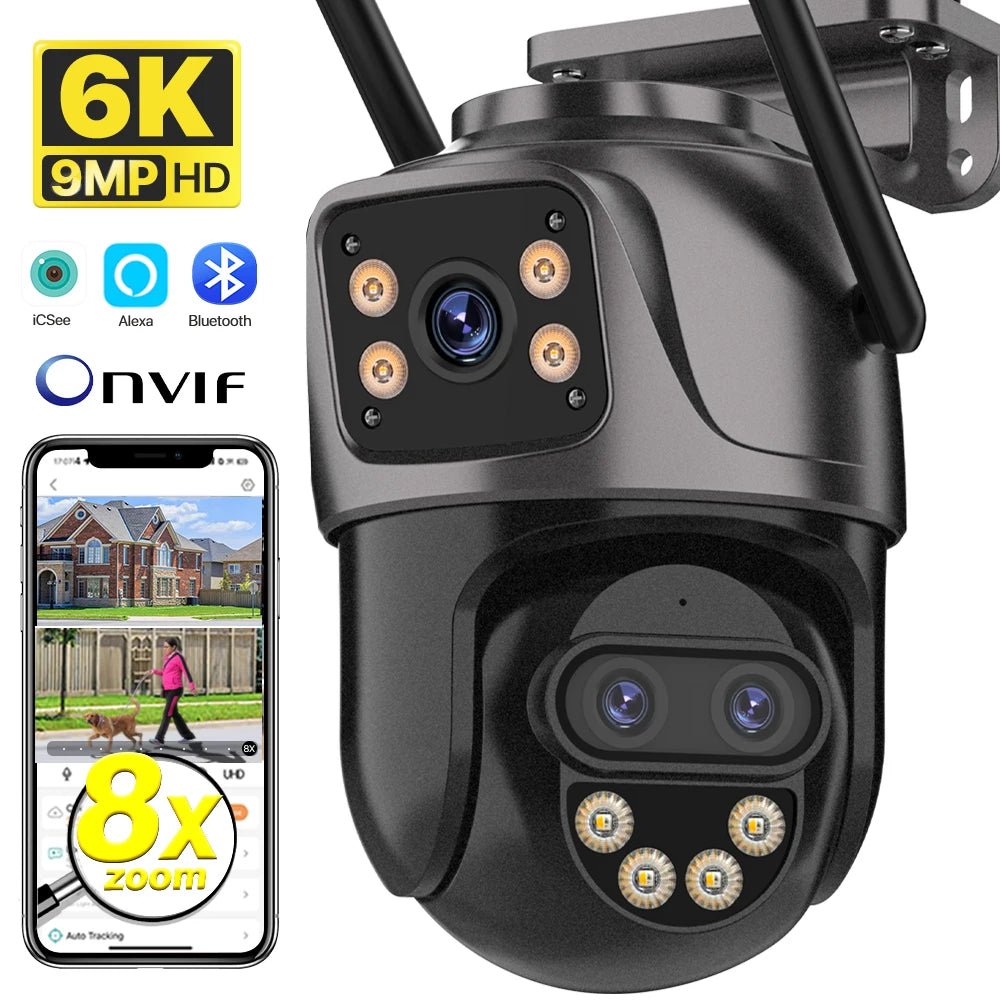 IP Camera 6K 9MP WiFi Outdoor Camera - 3 Lens Dual Screen PTZ With 8x Zoom - stepyours.com