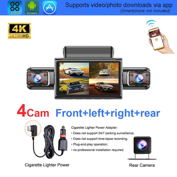 4K Quad Camera Hidden Dash Cam With App Night Vision Motion Detection Parking - stepyours.com