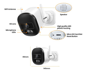 TPTEK 3MP WiFi Outdoor Bullet Camera - AI Human Detection, IP66 Weatherproof - stepyours.com