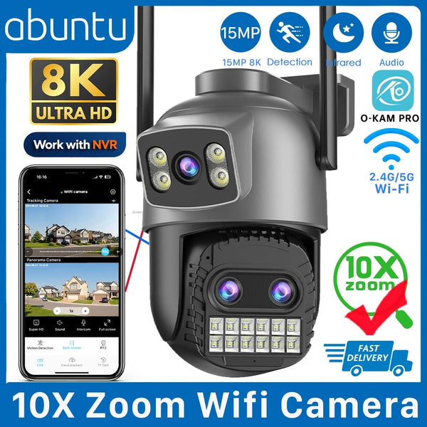 Abuntu 15MP 8K PTZ WiFi Outdoor Camera - 10X Zoom AI Human Detection - stepyours.com