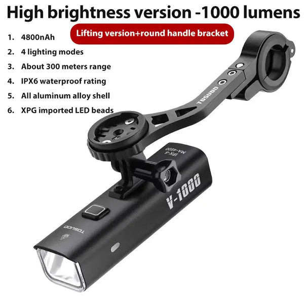 TOSUOD Bicycle Light 1000/1200/1500 Lumen Bike Headlight Power Bank Flashlight Handlebar USB Charging MTB Road Highlight