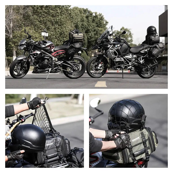 Rhinowalk Motorcycle Helmet Holder Net 8 Metal/Plastic Hooks Motorbike Luggage Net Holder Mesh Storage Trunk Bag Accessories