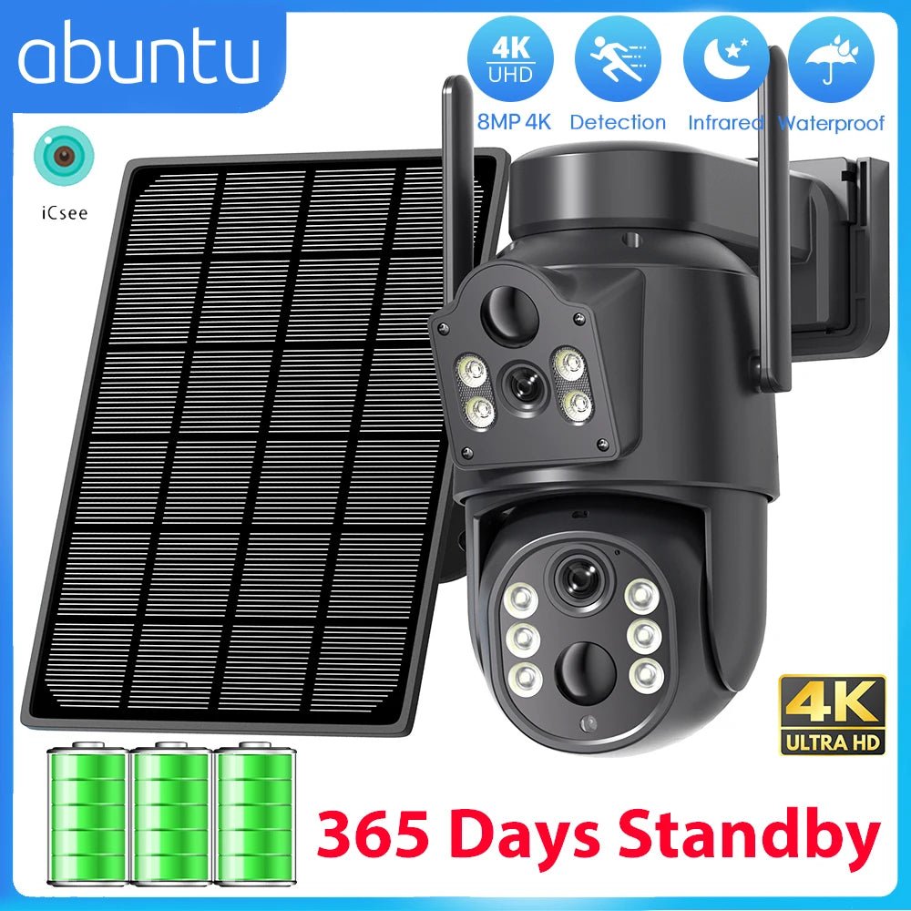 8MP 4K Solar WiFi Outdoor Camera Built In Battery Dual Lens 2K Surveillance - stepyours.com