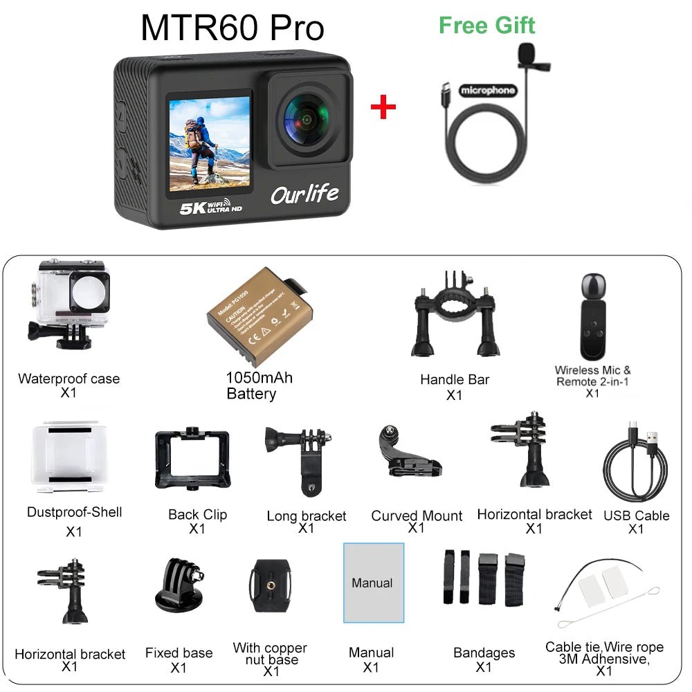 Ourlife 5K 30FPS Action Camera 2 Inch LCD 170 Degree Waterproof Remote Control - stepyours.com