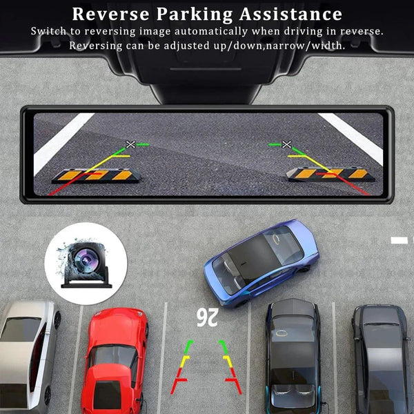11.26 Inch 4K Dash Cam With CarPlay Android Auto Dual Lens WiFi GPS Bluetooth - stepyours.com