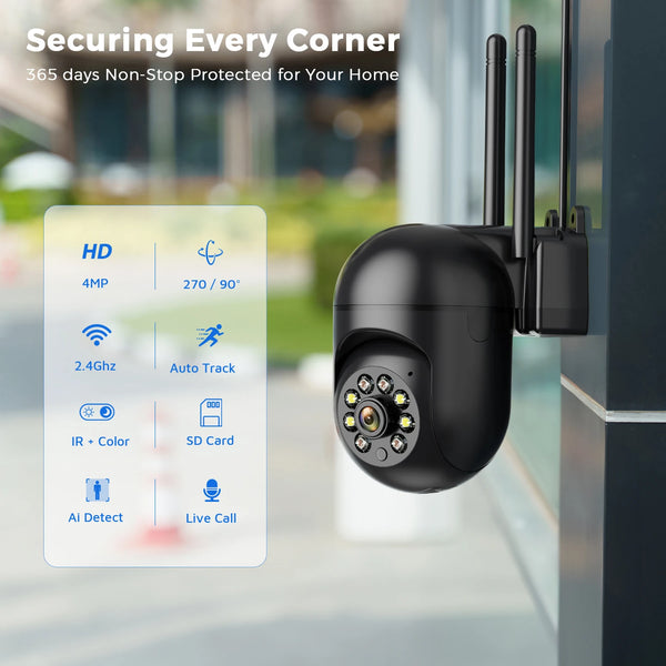 4MP Outdoor WiFi Camera 2K PTZ Night Vision IP Surveillance ICSee App - stepyours.com