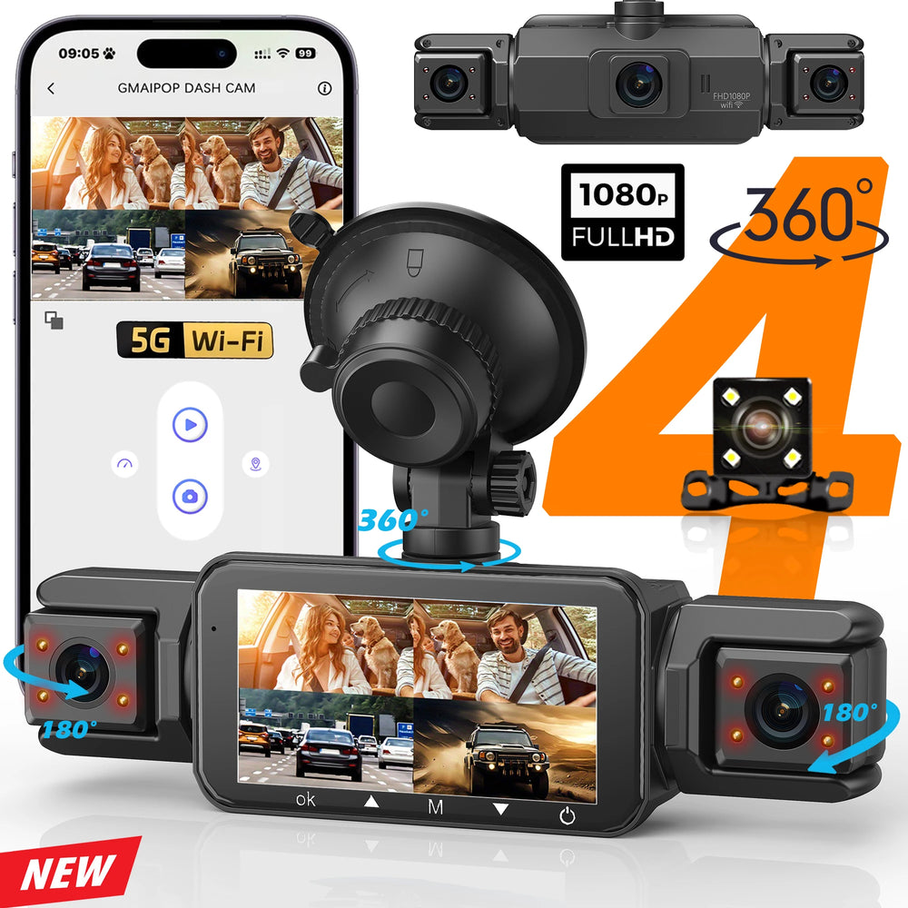4 Channel Dashcam for Cars WiFi FHD 1080P Night Vision Loop Recording Kit - stepyours.com